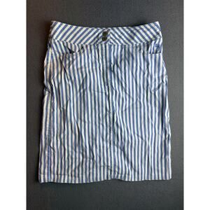 Burberry midi length silk blend skirt size 42 (30) blue white striped